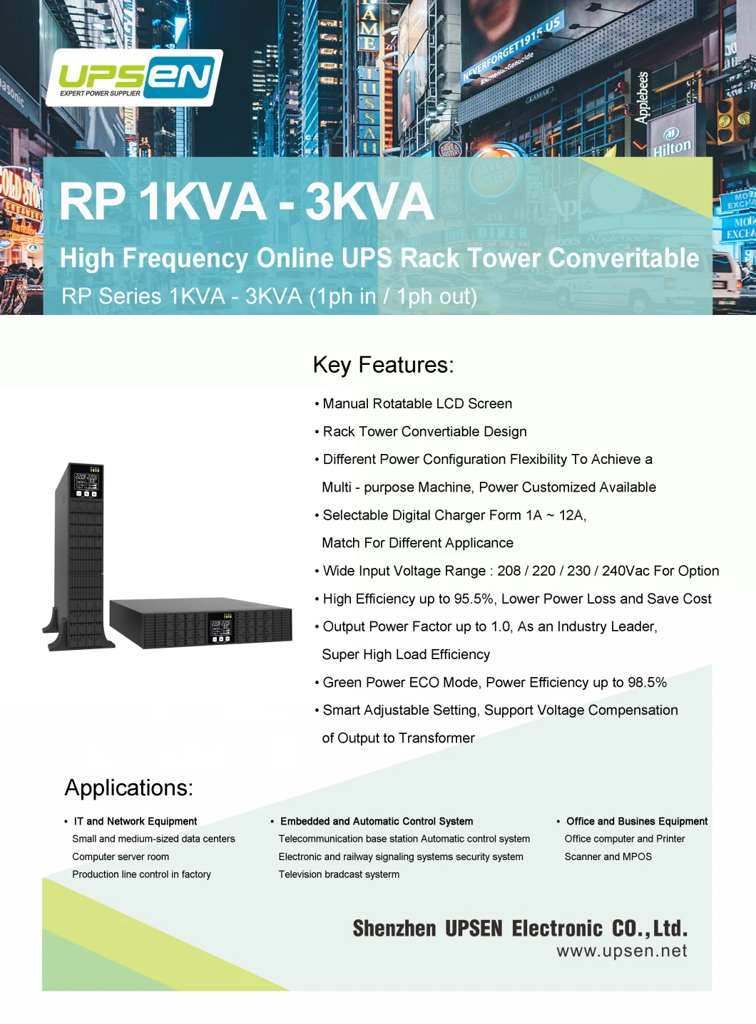 High Frequency Online UPS Rack Tower Converitable